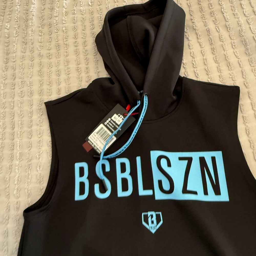 BSBLSZN Black Sleeveless Hoodie with Blue Print NWT - Picture 5 of 5